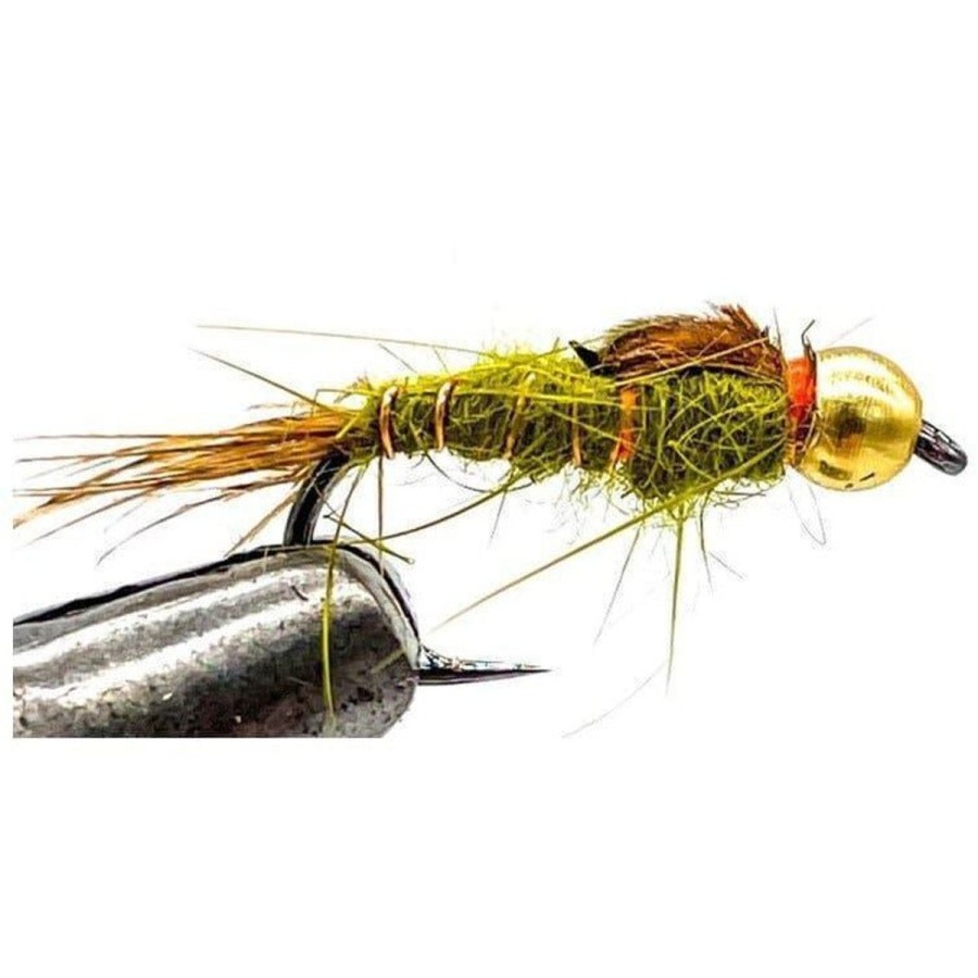 Pro Shop FAS | Fas Hand Tied Bead Head Pheasant Tail Nymph Barbless Olive Sz 14 Qty 6