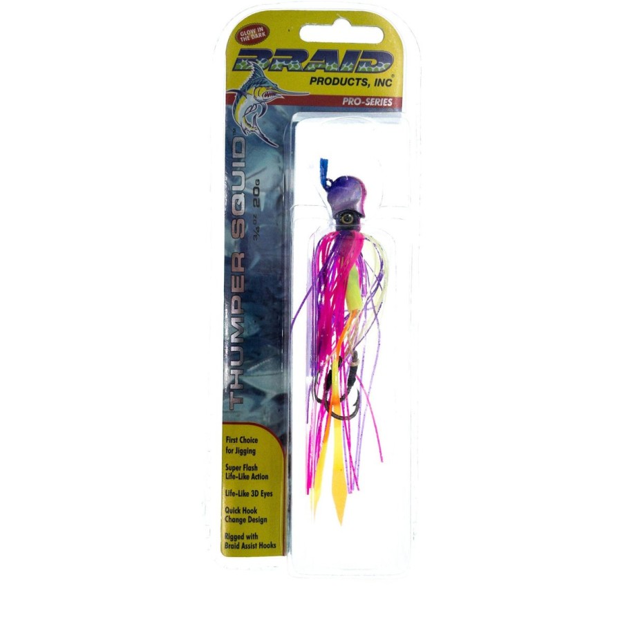 Lures Braid | Braid Glow In The Dark Thumper Squid Jig W Assist Hooks